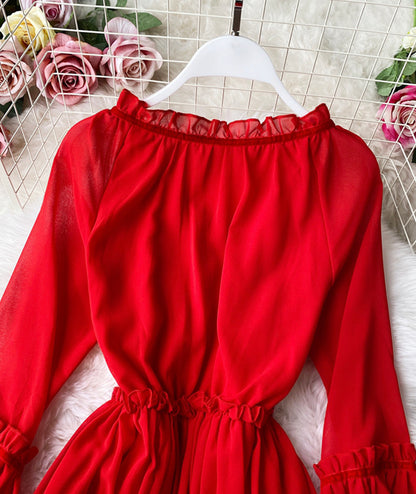 Rotes Chiffonkleid in A-Linie Mädchenkleid P303