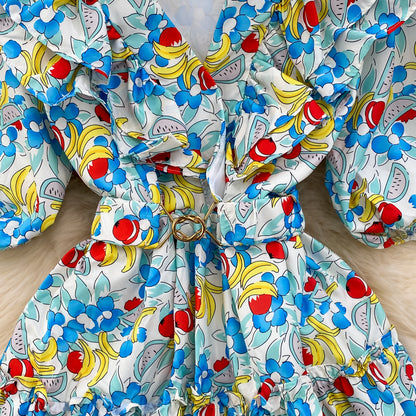 Niedliche V-Ausschnitt-Blumenkleider, A-Linien-Modekleider P286