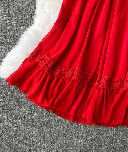 Rotes Chiffonkleid in A-Linie Mädchenkleid P303