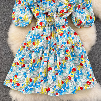 Niedliche V-Ausschnitt-Blumenkleider, A-Linien-Modekleider P286