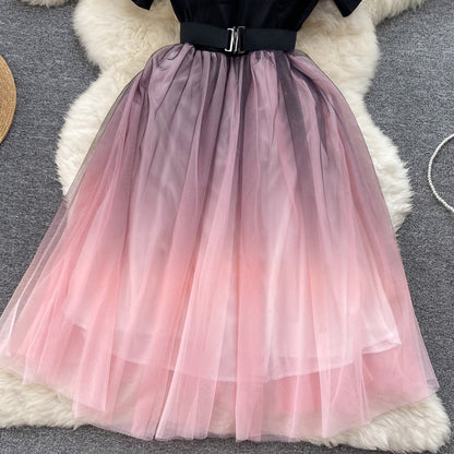 Schwarz-Rosa Tüll Kurz A-Linien-Kleid Fashion Kleid P291