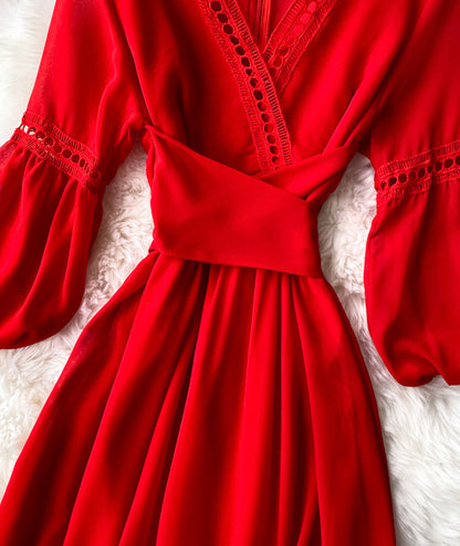Rotes A-Linien Chiffonkleid Mädchenkleid P293