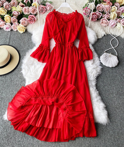 Rotes Chiffonkleid in A-Linie Mädchenkleid P303