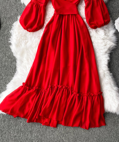 Rotes A-Linien Chiffonkleid Mädchenkleid P293