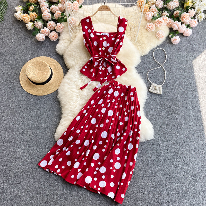 Cute Regular Polka Dot Dress Two Pieces Dress P313