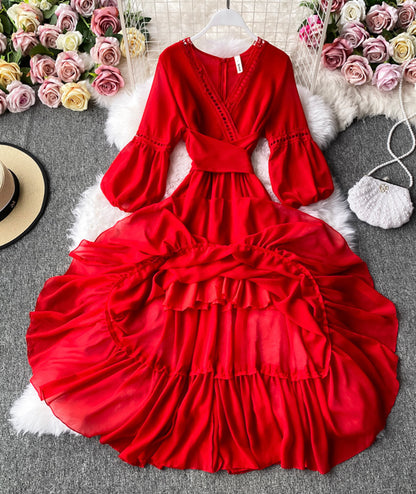 Rotes A-Linien Chiffonkleid Mädchenkleid P293