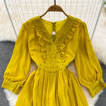 Cute A-line Chiffon Dresses, V-neck 1/2 Sleeve Fashion Dresses P287