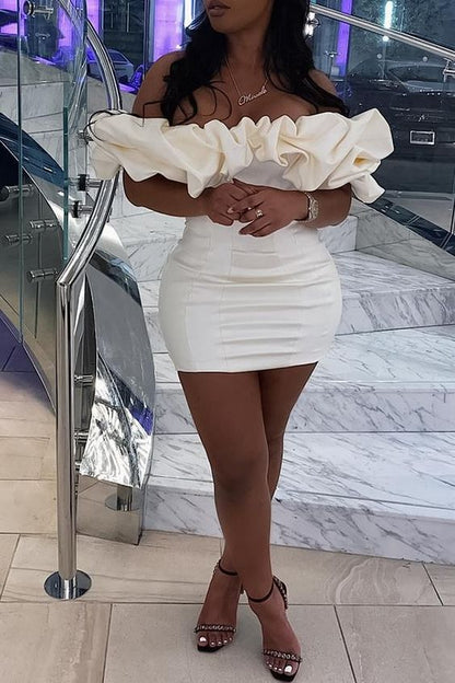 Robes d'anniversaire sexy pour 17 ans, blanches, épaules dénudées, tenues d'anniversaire P327