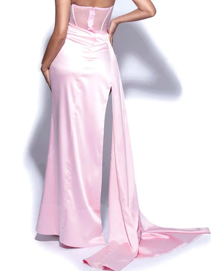 Sexy 17th Birthday Dresses Strapless Mermaid Prom Dresses for Black Girls Thigh-High Slits Pleats Beading Birthday Outfits P364