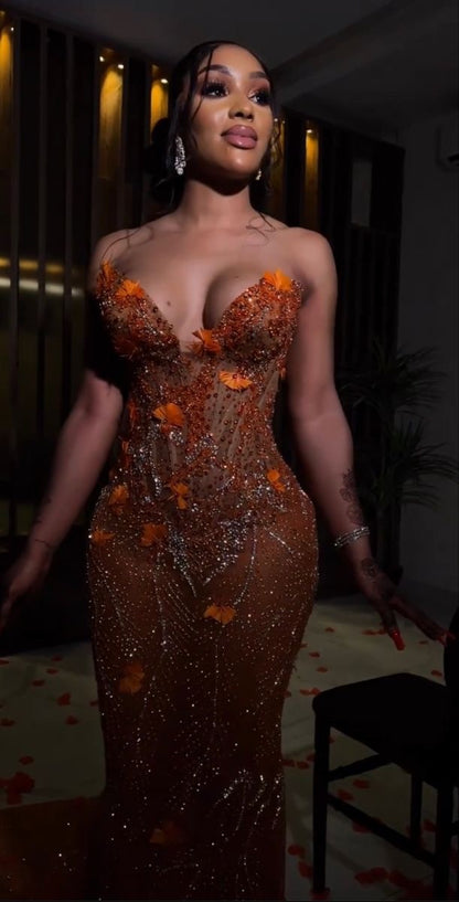 Mermaid Orange Prom Dresses Sleeveless 17th Birthday Outfits P394   PreppyDress