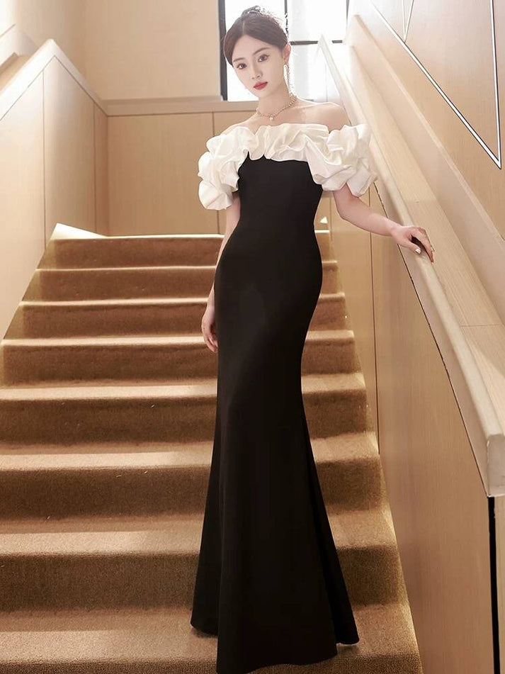 Mermaid Off-Shoulder Prom Dress Black Strapless Evening Dress OP802