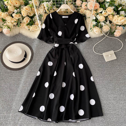 Robe d'été vintage à manches courtes pour femme P123