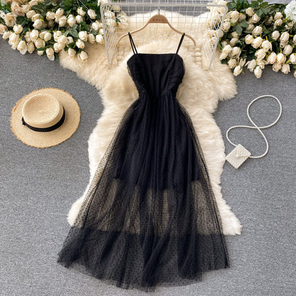 Sexy Trägertüllkleid Schwarz Damen Partykleid P208