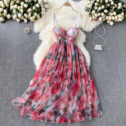 Sexy Spaghetti Straps Pink Floral Dress Summer Women Holiday Dress P21 Sexy Spaghetti Straps Pink Floral Dress Summer Women Holiday Dress P21