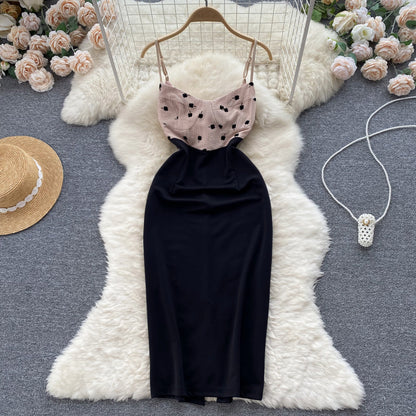 Sexy Straps Polka Dot Color Matching Dress Enges Damen-Urlaubskleid P211