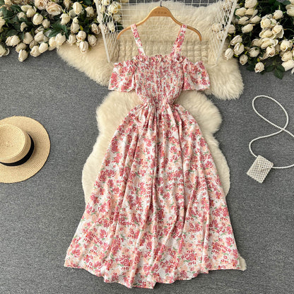 Sexy Spaghettiträger Sommerkleid Damen Blumen Holiday Kleid P163