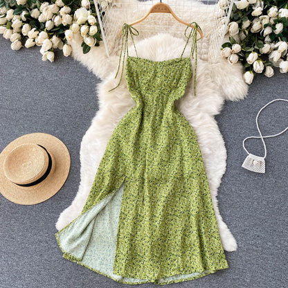 Süßes Spaghetti-Träger Kurzes Blumenkleid Damen Kleid P139
