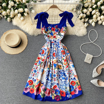 Vintage Träger Süßes Sommer-Boho-Kleid Damen Urlaubs-Kleid P200