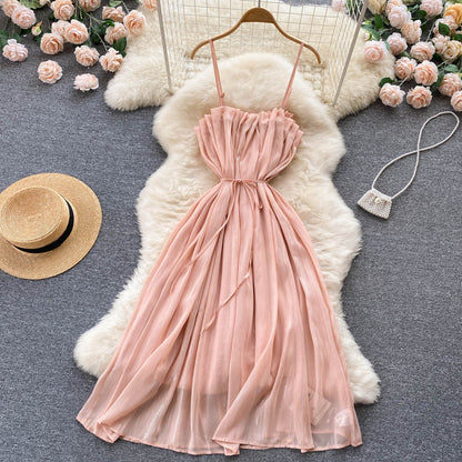 Sexy Spaghettiträger Sommer Blush Rosa Kleid Damen Urlaubskleid P168