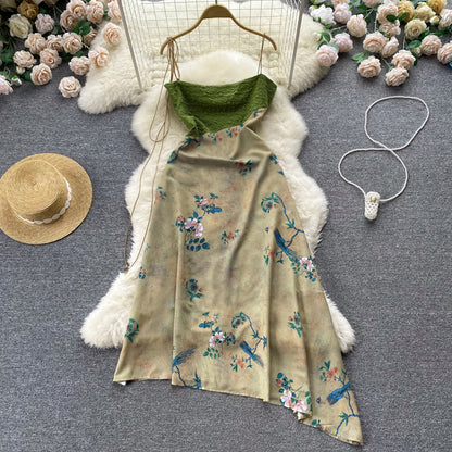 Einfaches Trägerkleid mit Blumenmuster für Damen, Urlaubskleid P183