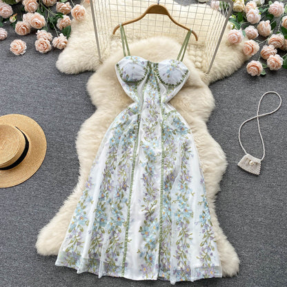 Sexy A-Linie Spaghetti-Träger Blumenkleid Damen Abendkleid P150