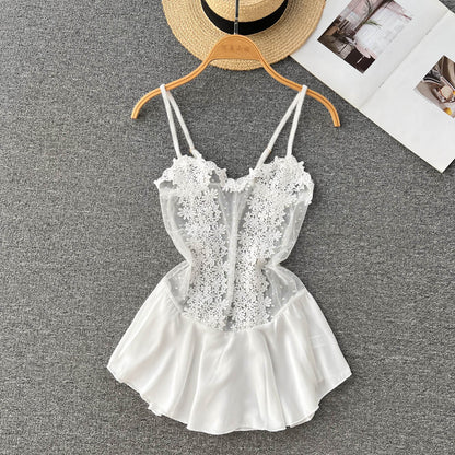 Sexy Spaghettiträger Sommer Kurzes Spitzenkleid Damen Urlaubskleid P189