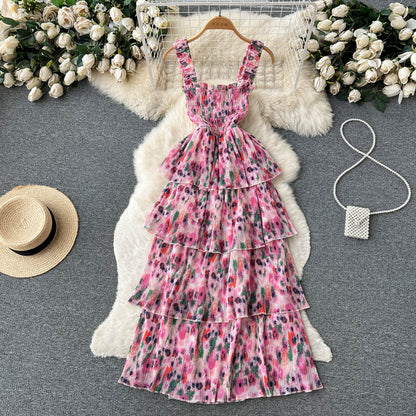 Sexy Träger Blumenkleid Lang Sommer Damen Urlaubskleid P212