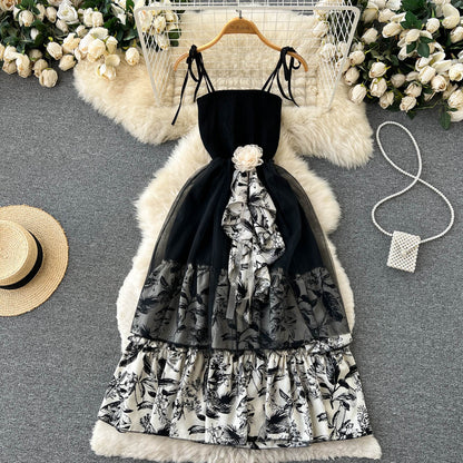 Sexy Spaghettiträger Sommerkleid schwarz Damenkleid P129