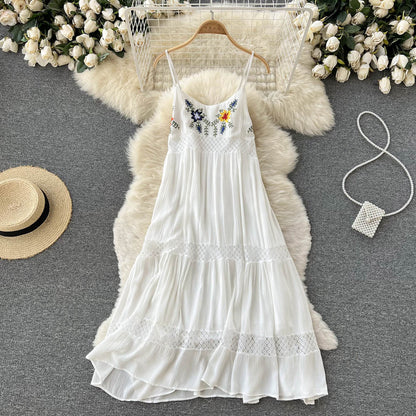 Sexy Spaghetti Träger Boho Spitzenkleid Damen Urlaubskleid P193