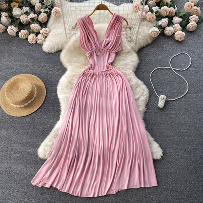 Süßes A-Linien-Kleid mit V-Ausschnitt, sommerliches böhmisches Kleid für Damen, P152