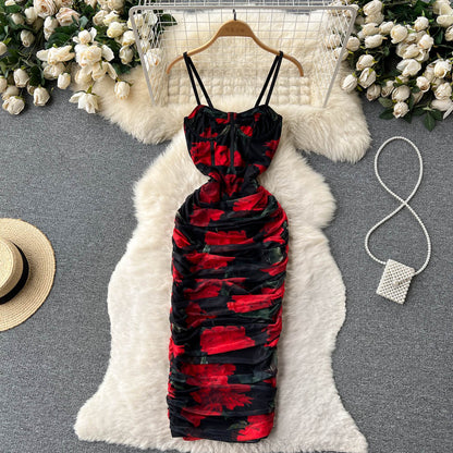 Robe Sexy à Bretelles Fines Florale pour Femme P142