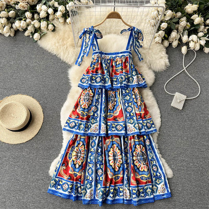 Vintage Spaghettiträger Süßes Sommer Boho-Kleid Damen Urlaubskleid P187