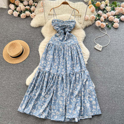 Vintage Spaghettiträger Blumenkleid Damen Urlaubskleid P185