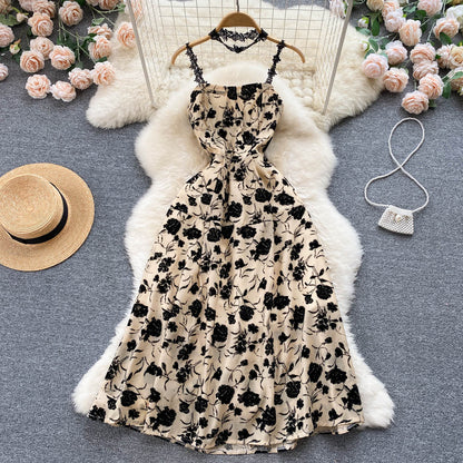 Vintage Black Floral Dress Summer Women Holiday Dress P224  PreppyDress