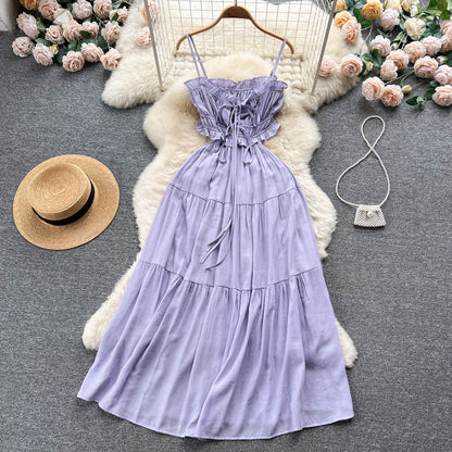 Sexy Spaghettiträger Heißes rückenfreies Strandkleid Damen Urlaubskleid P205