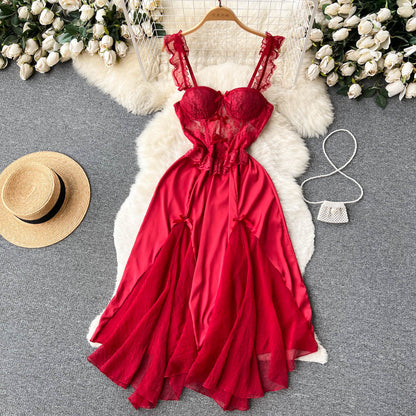 Robe sexy à fines bretelles en dentelle pour femme P202