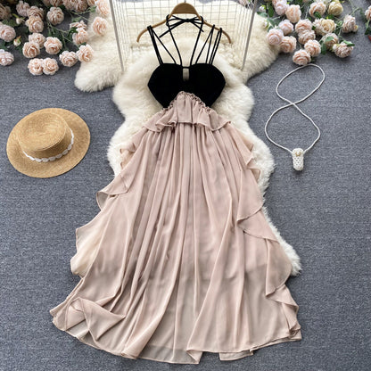 Sexy Spaghettiträger Rückenfreies Kleid Damen Sommer Urlaubskleid P157