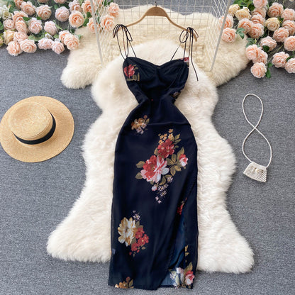 Sexy Spaghettiträger Blumenkleid Sommer Damen Urlaubskleid P214