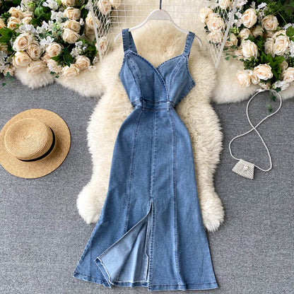 Cute Spaghetti Straps Denim Dress Women Dress P144 – PreppyDress