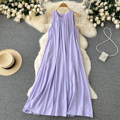 Einfaches Strandkleid mit Schaufelhals für den Sommer, Damen-Urlaubskleid P188
