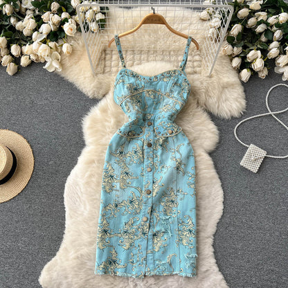 Sexy Spaghettiträger Sommerkleid mit Blumenmuster Damen Urlaubs-Kleid P169