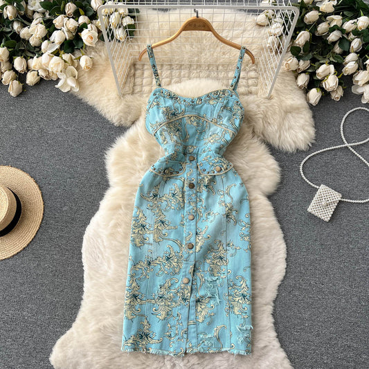 Sexy Spaghetti Straps Summer Floral Dress Women Holiday Dress P169