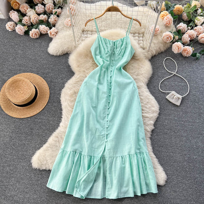 Vintage Spaghettiträger ärmelloses mintgrünes Sommerkleid P245
