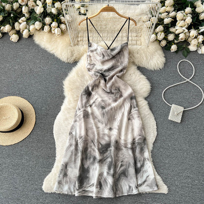 Sexy Spaghettiträger Rückenfreies Seidensatin-Kleid Damen Partykleid P237