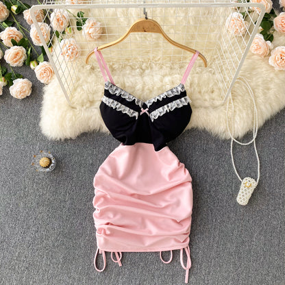 Sexy scheidenförmiges, ärmelloses, pinkfarbenes kurzes Sommerkleid P243