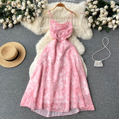 Süßes ärmelloses A-Linien-Sommerkleid mit Spaghettiträgern und Rückenausschnitt, Pink, P240