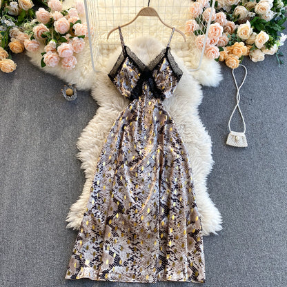 Niedliches ärmelloses A-Linien-Kleid mit Trägern und Rückenausschnitt für den Sommerurlaub, Schwarz P241