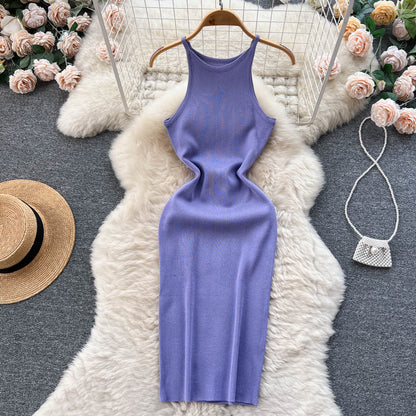 Sexy Spaghetti-Träger Eng anliegendes Strickkleid Damen Urlaubskleid P172