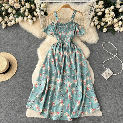 Sexy Spaghettiträger Sommerkleid Damen Blumen Holiday Kleid P163