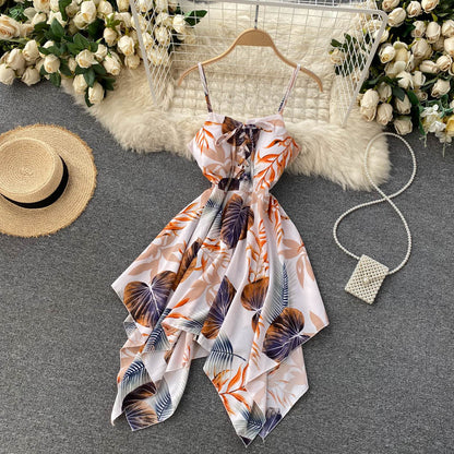 Sexy Spaghetti-Träger schulterfreies Sommerkleid Damen Blumen Feiertagskleid P162